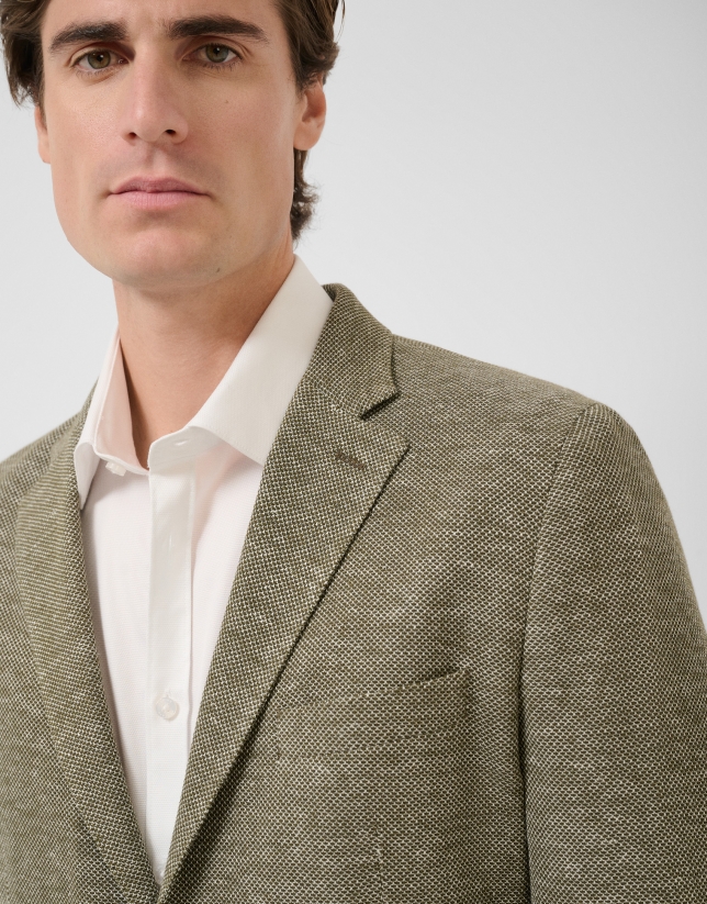 Comfort jacket in khaki/white cotton/linen knit