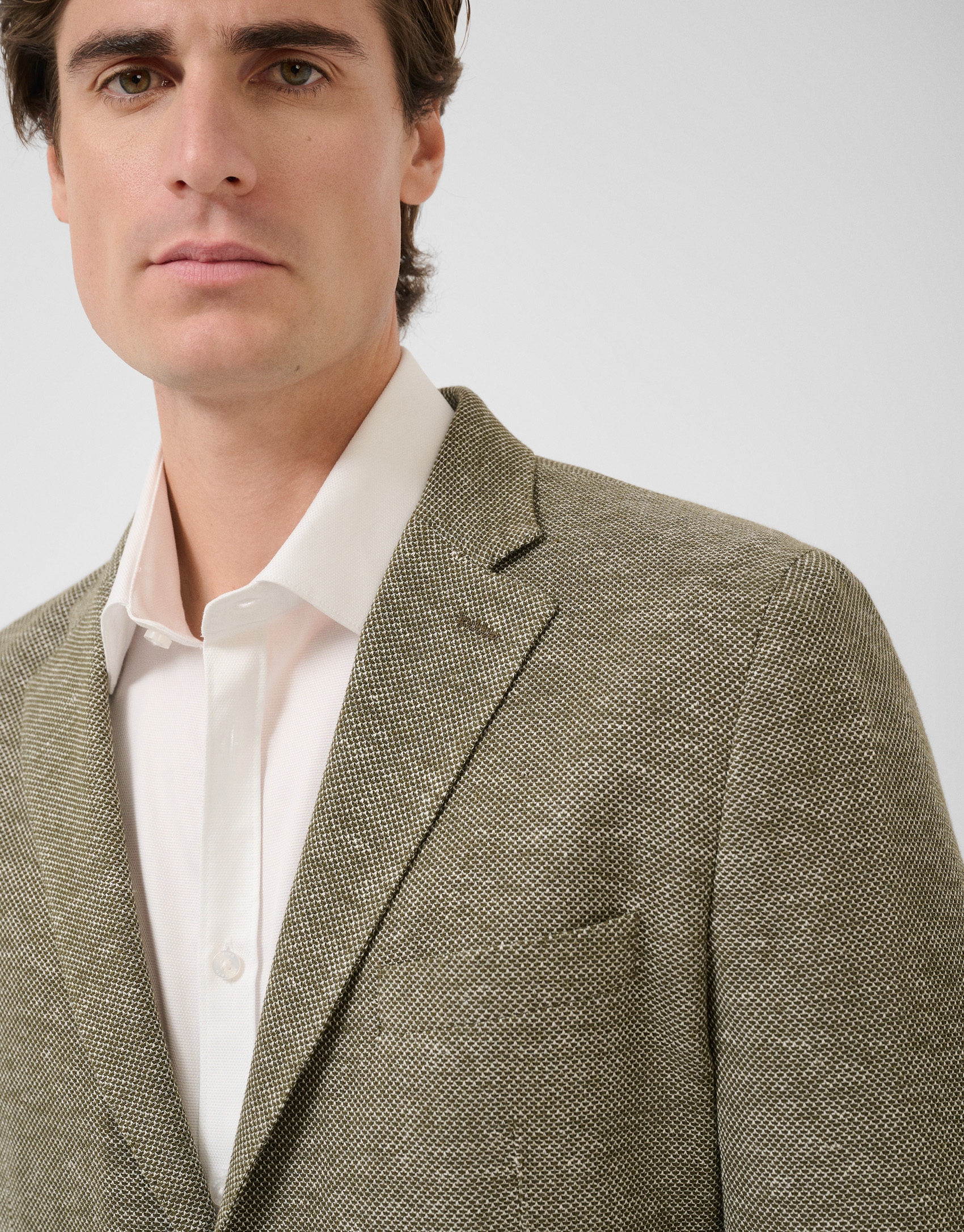 Comfort jacket in khaki/white cotton/linen knit