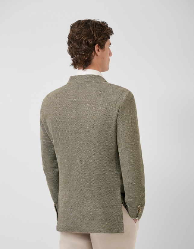 Comfort jacket in khaki/white cotton/linen knit