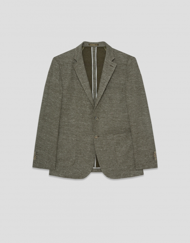 Comfort jacket in khaki/white cotton/linen knit
