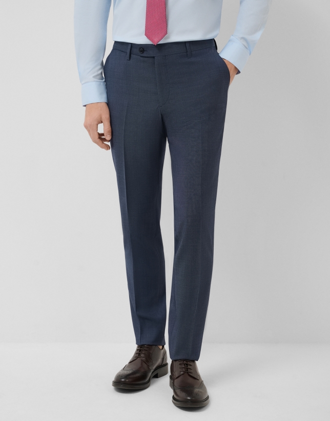 Slim fit half canvas suit in navy blue faux plain