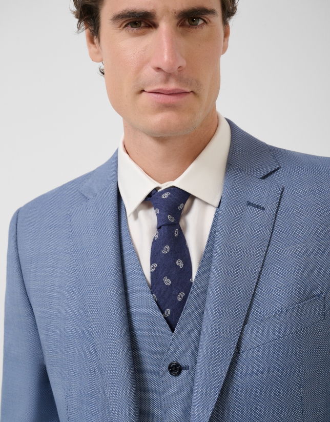 Half canvas slim fit suit in blue-grey bird's eye