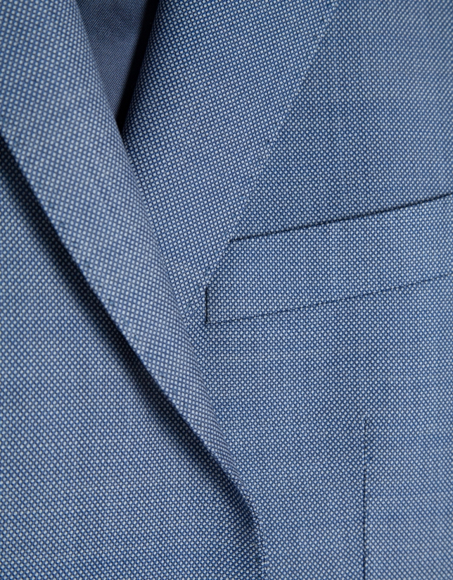 Half canvas slim fit suit in blue-grey bird's eye