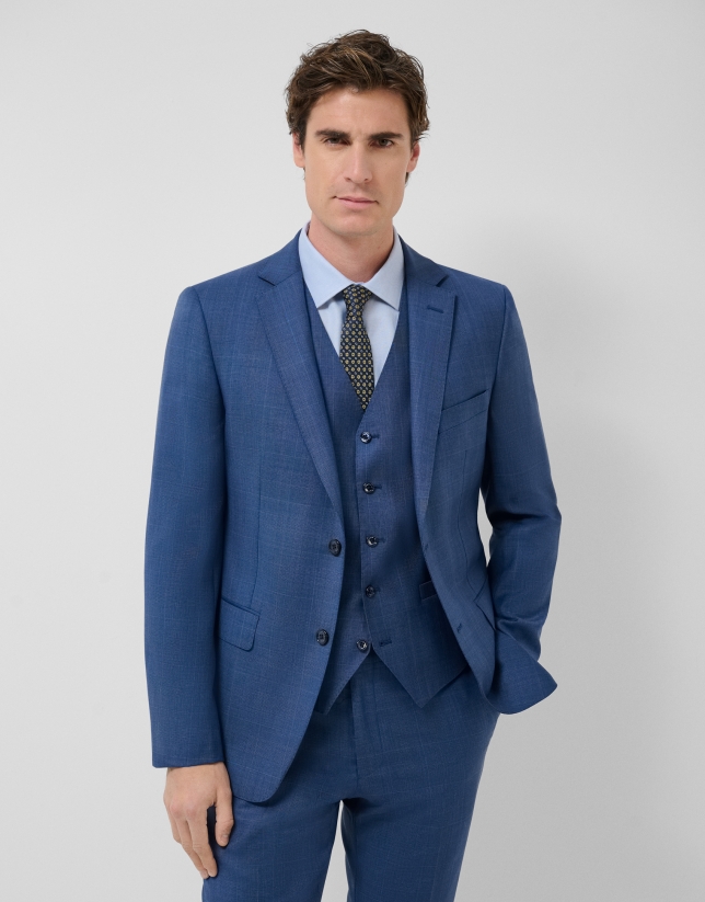 Half canvas slim fit suit in ink blue check