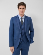 Half canvas slim fit suit in ink blue check