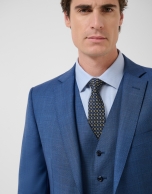 Half canvas slim fit suit in ink blue check