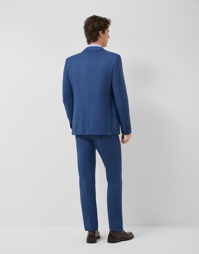 Half canvas slim fit suit in ink blue check