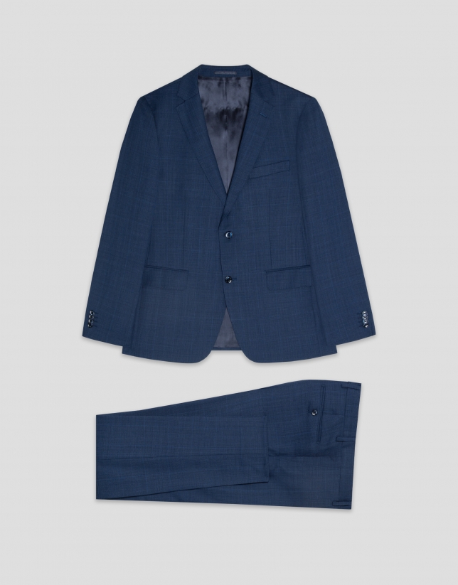Half canvas slim fit suit in ink blue check