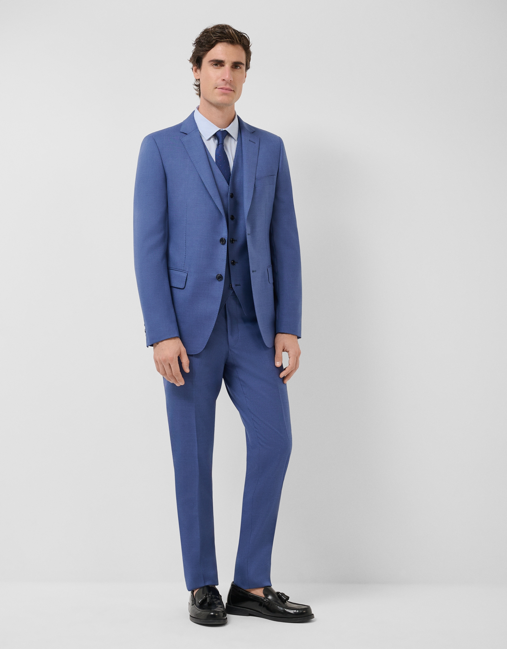 Half canvas slim fit suit in plain blue-grey