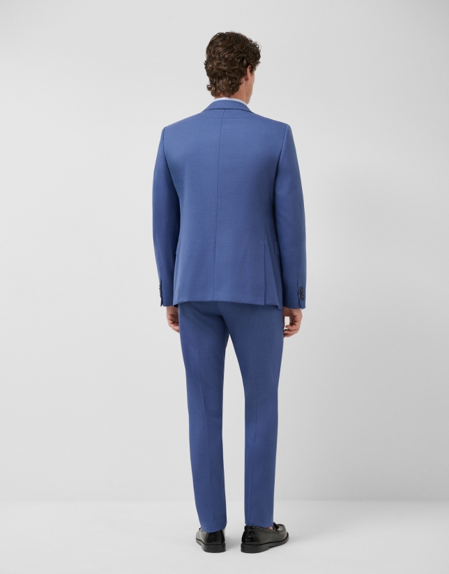 Half canvas slim fit suit in plain blue-grey