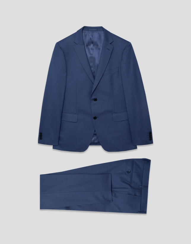 Half canvas slim fit suit in plain blue-grey