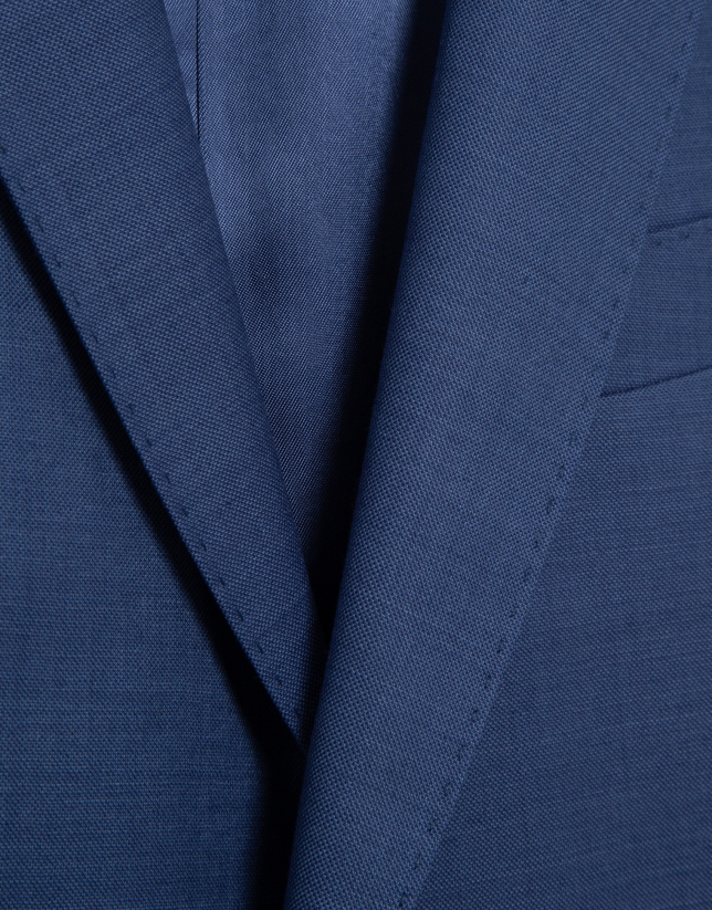Half canvas slim fit suit in plain blue-grey