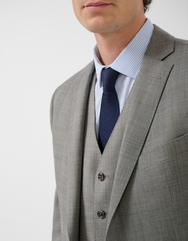 Half canvas slim fit suit in grey check