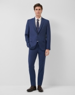 Half canvas slim fit suit in blue bird's eye