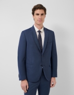 Half canvas slim fit suit in blue bird's eye