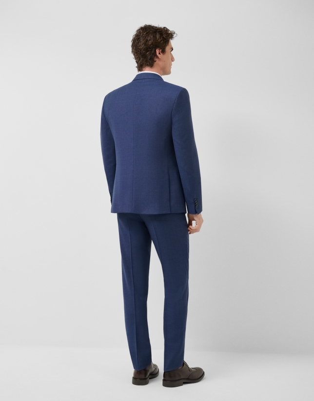 Half canvas slim fit suit in blue bird's eye