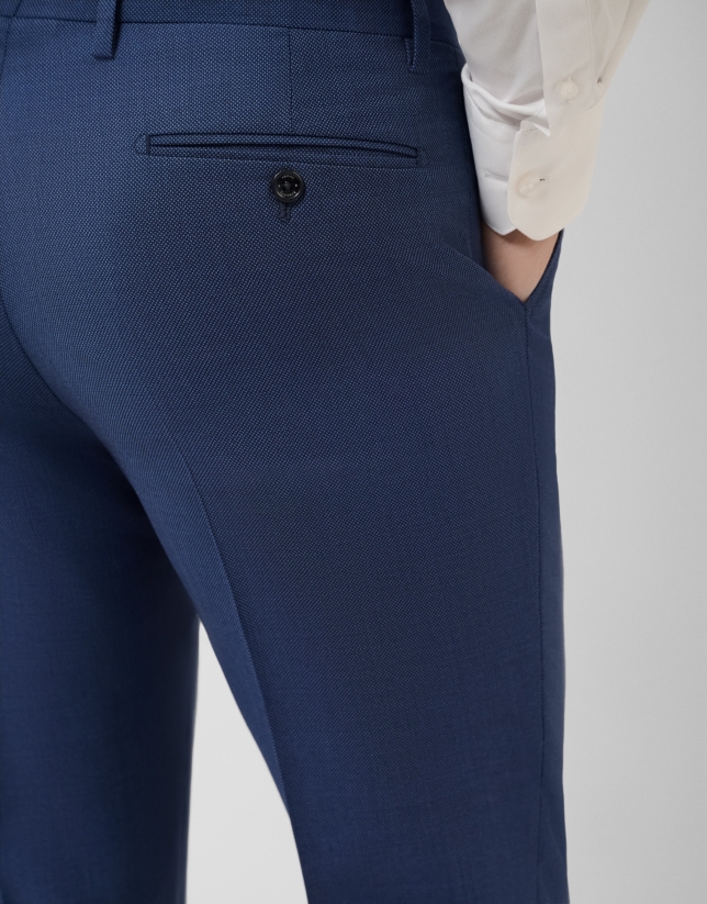 Half canvas slim fit suit in blue bird's eye