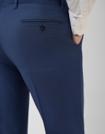 Half canvas slim fit suit in blue bird's eye