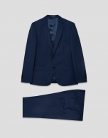 Half canvas slim fit suit in blue bird's eye