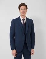 Regular fit dark blue faux smooth half canvas suit