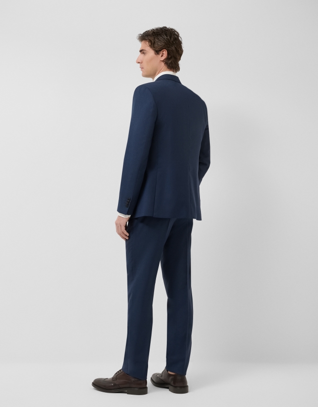 Regular fit dark blue faux smooth half canvas suit