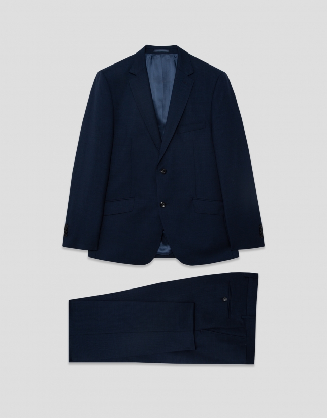 Regular fit dark blue faux smooth half canvas suit