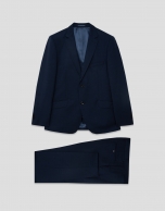Regular fit dark blue faux smooth half canvas suit