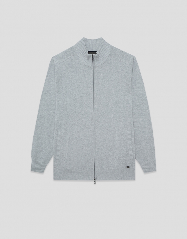 Chaqueta cremallera gris claro melange