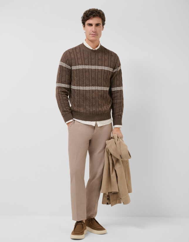 Mink and white cable knit jumper