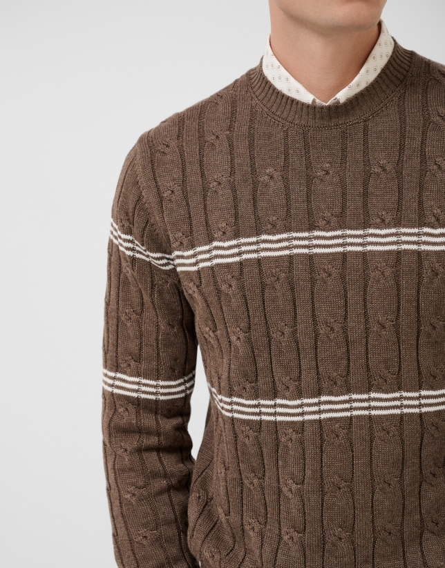 Mink and white cable knit jumper