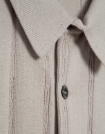 Open-neck mink-coloured cable knit polo shirt