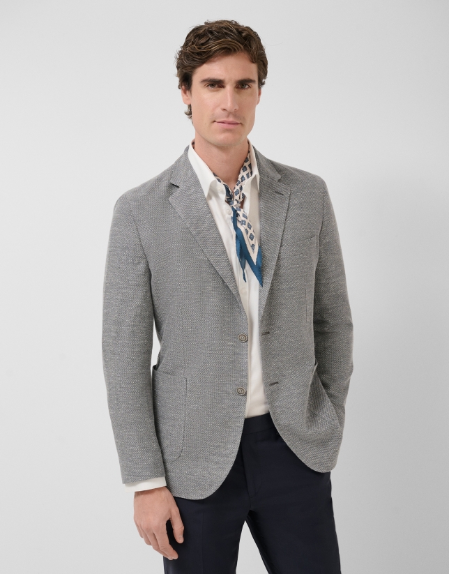 Comfortable grey cotton blend knit jacket