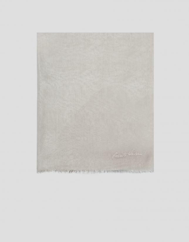 Beige modal scarf with embroidered signature