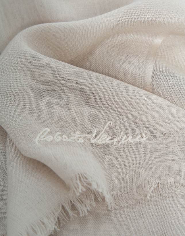 Beige modal scarf with embroidered signature
