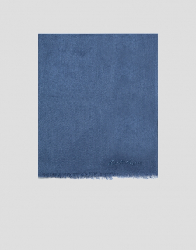 Blue modal scarf with embroidered signature
