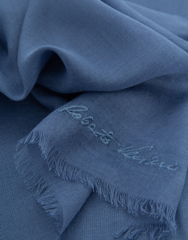 Blue modal scarf with embroidered signature