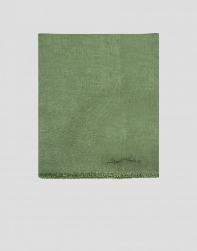 Green modal scarf with embroidered signature