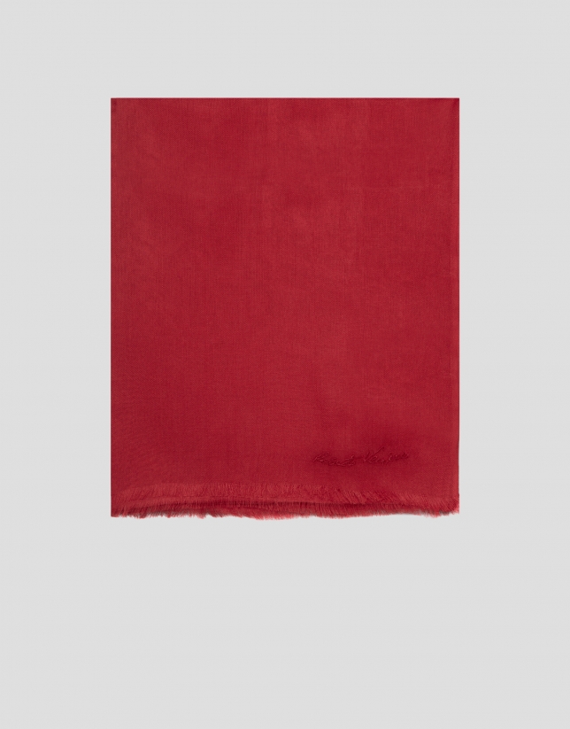 Red modal scarf with embroidered signature