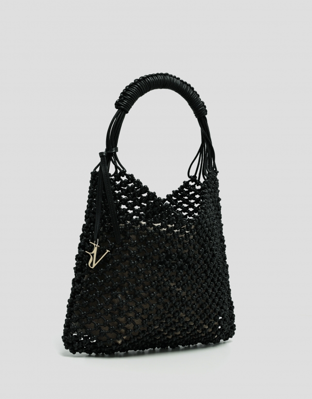 Alison knotted leather handbag in black