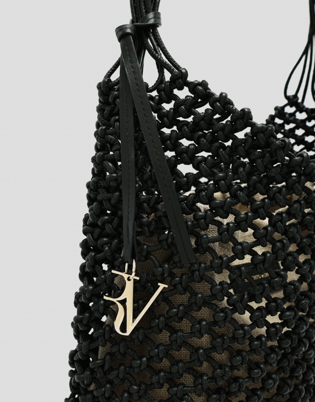 Alison knotted leather handbag in black